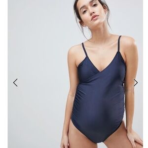 Wolf & Whistle Maternity Navy Blue Wrap One Piece Swimsuit Size 8